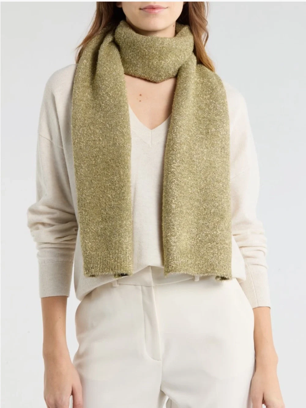 AllSaints Metallic Faux Fur Scarf in Khaki NWT